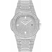 Men's/Womens Unisex Crystal Watch Full Bling Iced-Out Cuban Watch Oblong Silver/Gold Wristwatch Hip-Hop Stainless Steel Bracelet Watch