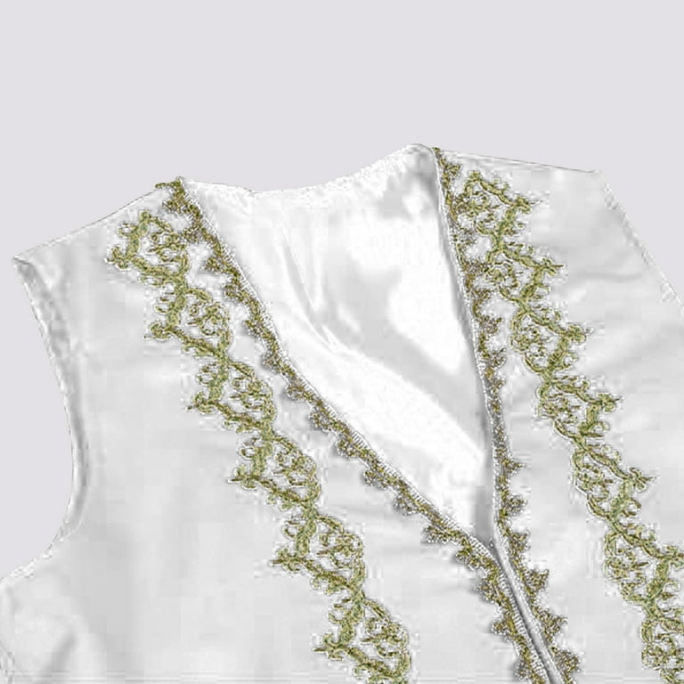 Oplxuo Men's Floral Embroidery Suit Vest Gothic V Neck Medieval