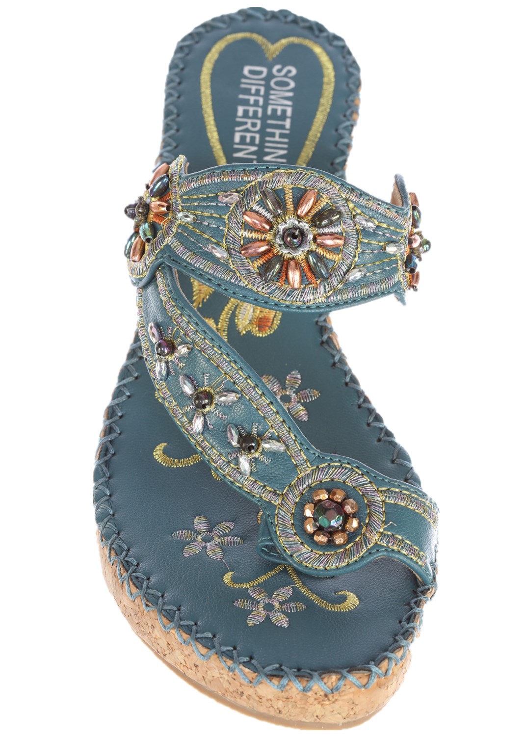Women's Casual Embroided Beaded Wedge Sandals-Blue-7 - image 2 of 3