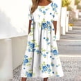 thumbnail image 2 of VEKDONE Summer Floral Maxi Dress for Women Casual Round Neck Short Sleeve Dresses Fashion Loose Fit Flowy T Shirt Dress Beach Vacation Long Dress B Multicolor M, 2 of 7