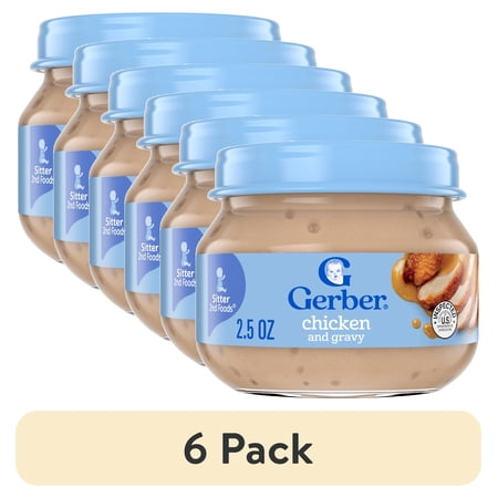 (6 pack) Gerber Stage 2, Chicken and Gravy Jar, Baby Food, Mealtime Poultry Puree 2.5 oz
