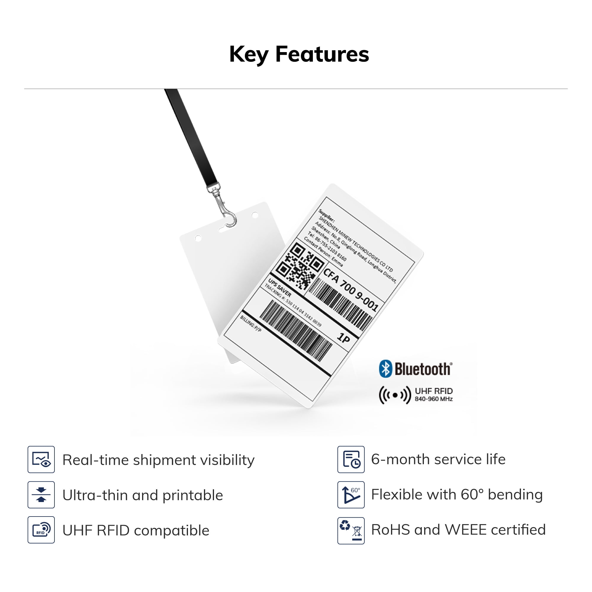 3PCS MTB06 BLE Printable Smart Label IoT UHF RFID Parcel Tracker Real Time Monitoring RTLS Bluetooth Asset Tracking BLE Tags Beacon for Logistics