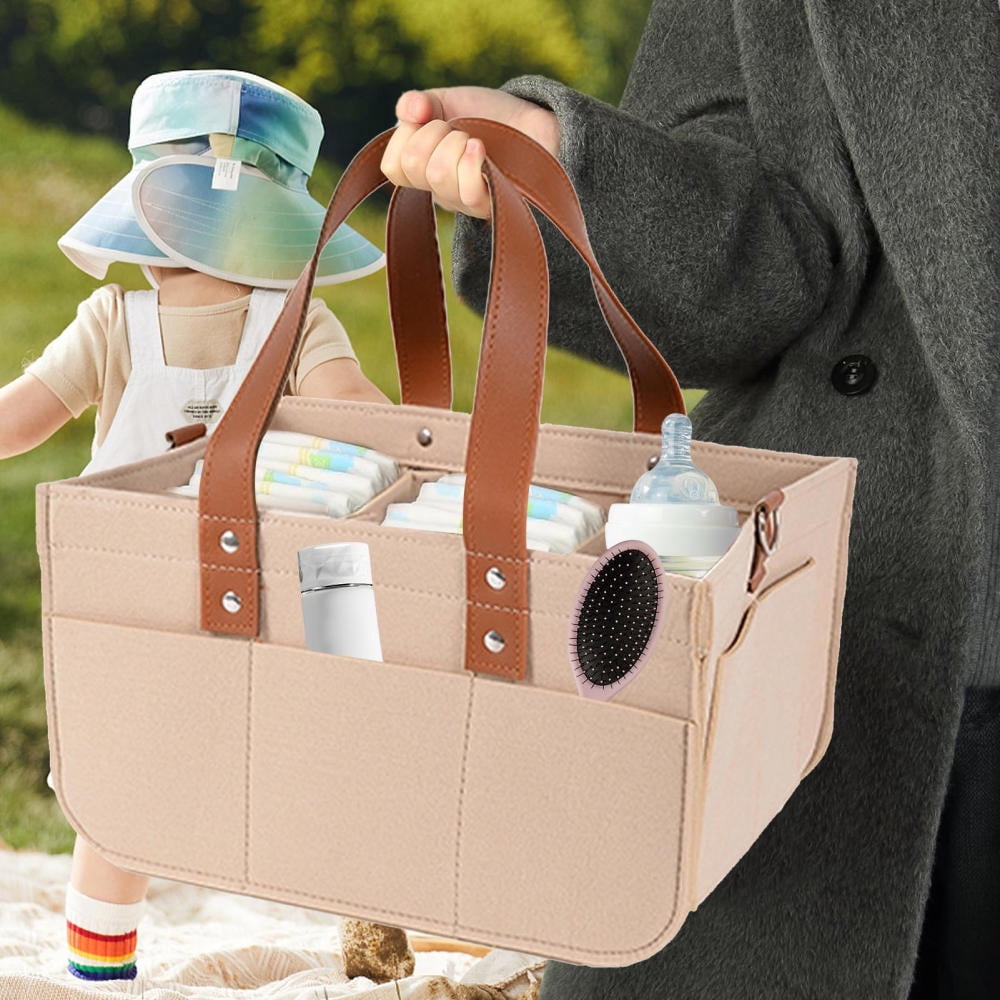 Ksruee Felt Diaper Bag Felt Large Capacity Baby Travel Storage Bag Car and Nursery Organizer Travel Diaper Organizer Basket Diaper Changing Tote for Diaper Toys Bottles Wipes Books attractively