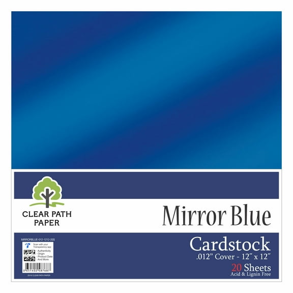Mirror Blue Cardstock - 12 x 12 inch - .012" Thick - 20 Sheets - Clear Path Paper