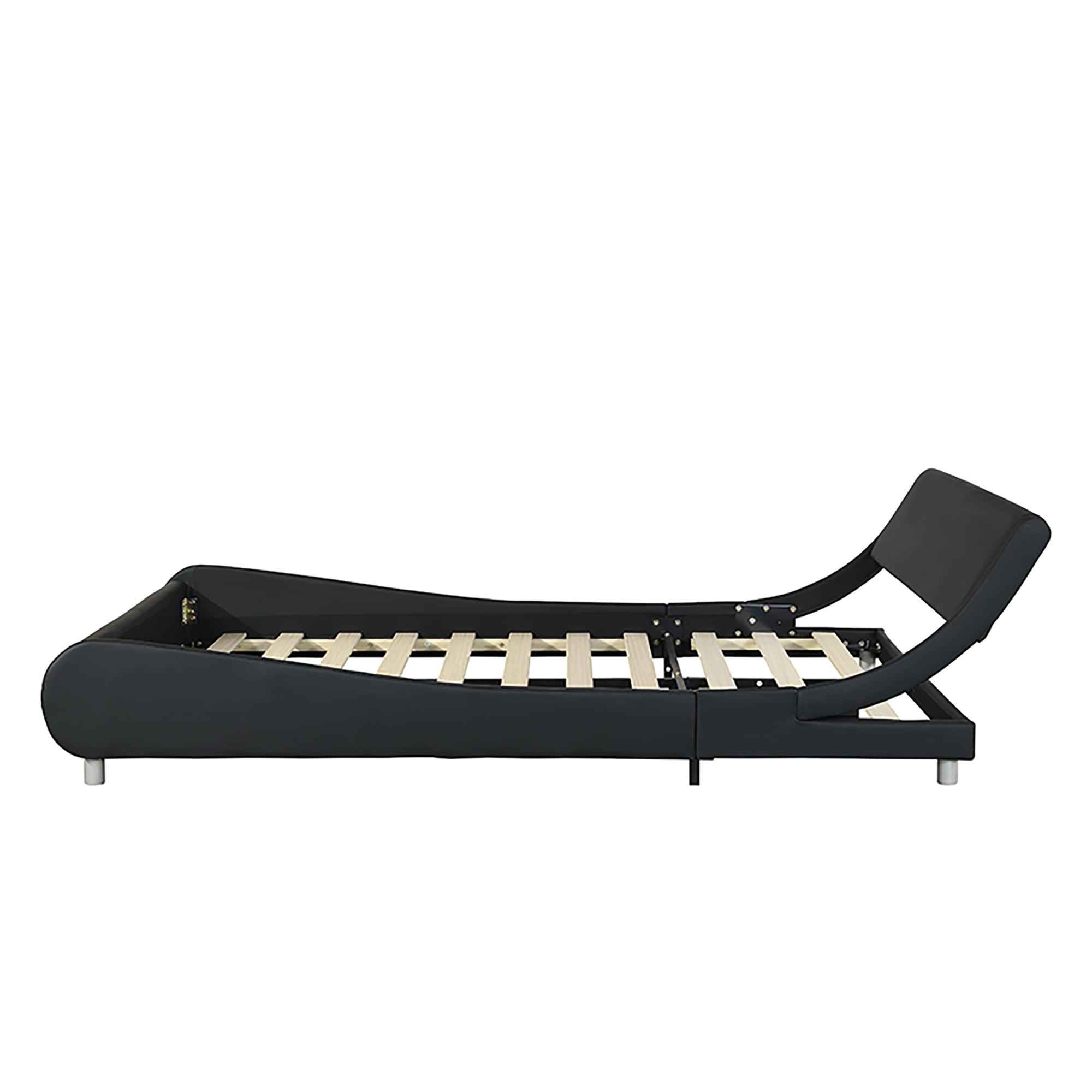 LiviNest Modern Upholstered Bed Frame with LED Lights & APP Control - Black Queen Size Platform Bed for Modern Bedroom - Wood Slat Support & Remote for Easy Assembly & Atmosphere Creation