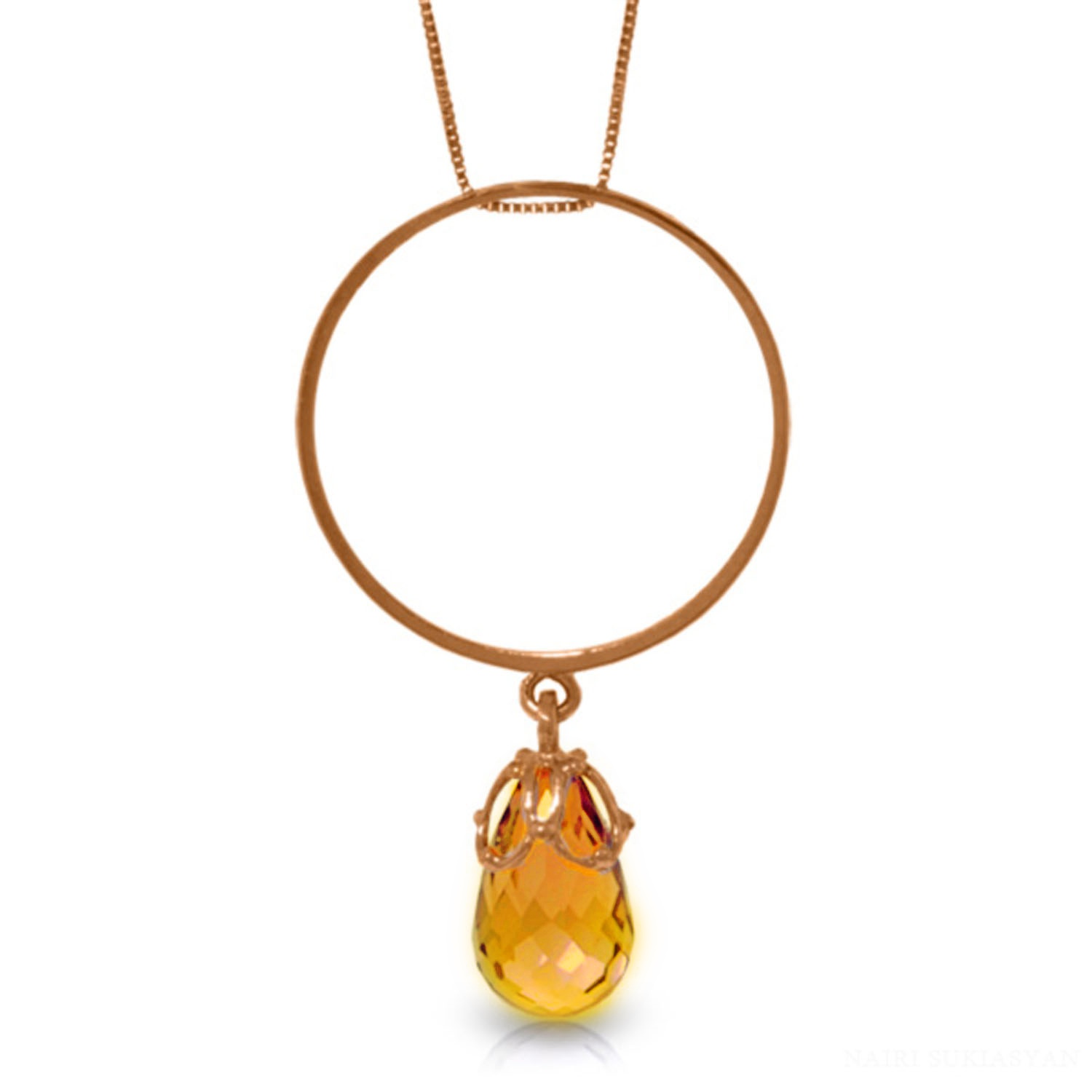 Galaxy Gold 3 Carat 14k 20" Solid Rose Gold Necklace with Natural Citrine Charm Circle Pendant - image 1 of 2