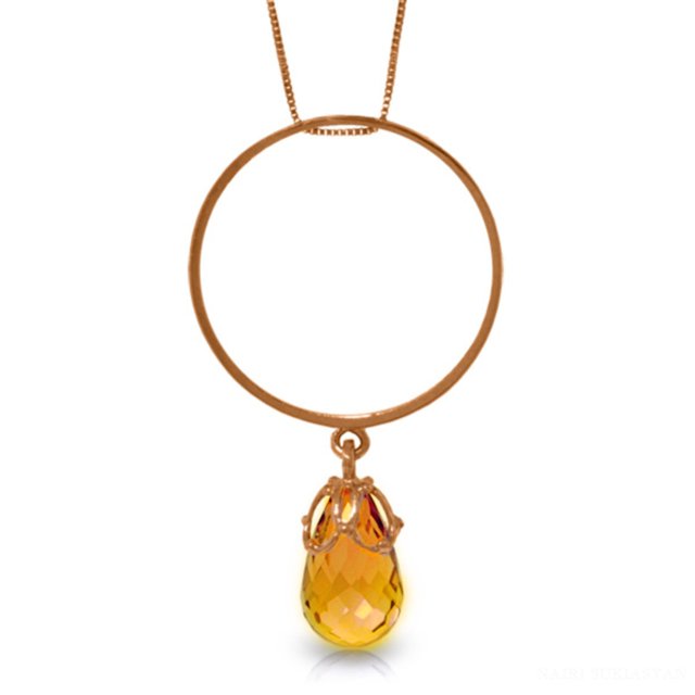 Galaxy Gold 3 Carat 14k 20" Solid Rose Gold Necklace with Natural Citrine Charm Circle Pendant
