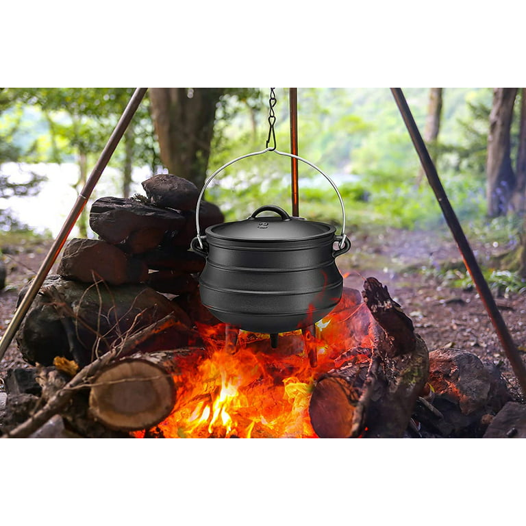 Bruntmor Pre-Seasoned Cast Iron Cauldron Potjie Pot, 12.5 Qt with Lid & 3  Legs for Even Heat Distribution
