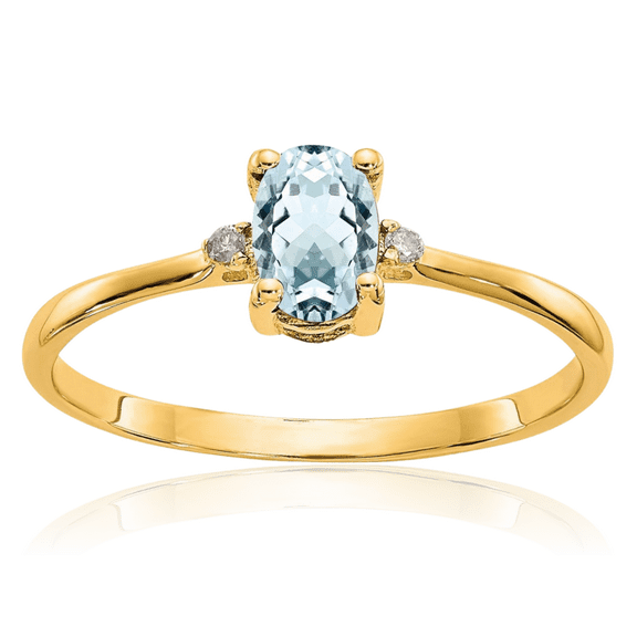 10K Solid Yellow Gold Diamond Blue Aquamarine Ring Gemstone Band March Birthstone Jewelry