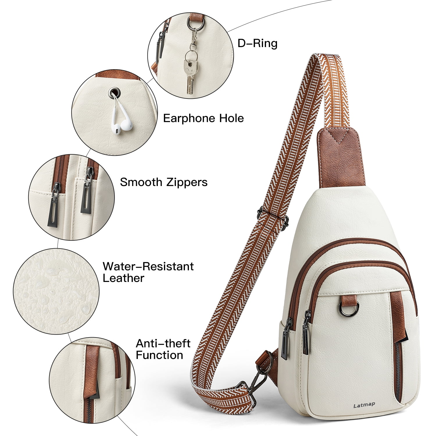 7L Sling Bag for Women & Men, Leather Anti-Theft Crossbody Backpack, Small Daypack Fanny Pack for Travel, Hiking, and Work