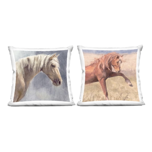 Stupell Industries Rustic Stallions Portraits 18" x 18" Animals Print Polyester Decorative Pillow Set, Zip Closure 2 Count