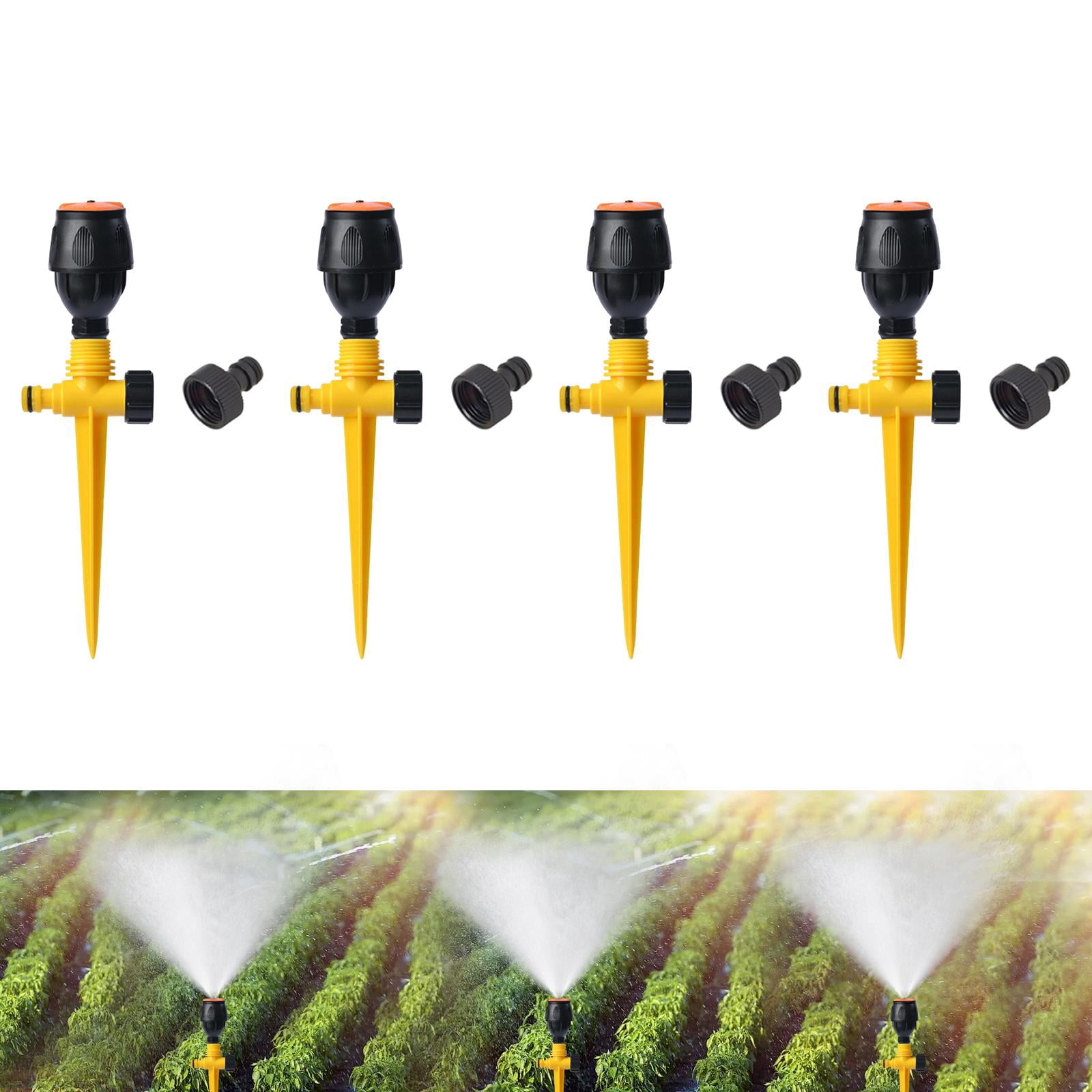 Bothyi 4x Rotating Garden Sprinklers Lawn Sprinklers Gardening Tools Versatile Supplies Yellow