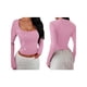 thumbnail image 3 of Camisetas de Larga para Mujer, Tops Cortos, Moda de Otoño, Cuello Cuadrado, Camisetas Básicas para Salir, Ropa Y2K Rosa S, 3 of 7