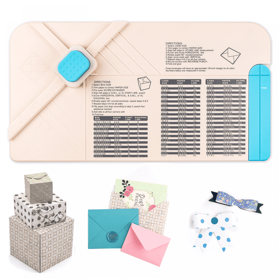 3-in-1 Punch Board for Envelopes, Gift Boxes & Bows | All-in-One Craft Tool for Custom DIY Projects | Includes Scoring Tool & Instructions | Compact & Portable (13.78x7.4 Inch)