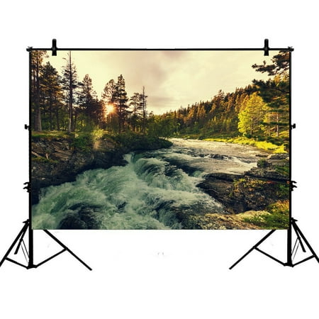 Image of PHFZK 7x5ft Woodland Nature Backdrops River in Norway Photography Backdrops Polyester Photo Background Studio Props