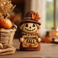 thumbnail image 5 of Fall Scarecrow Pumpkin Figurine Set 3 Piece, Resin Tabletop Decor with Welcome Fall and Happy Signs, Vintage Straw Maple Sunflower Statue for Mantel Shelf and Porch, Thanksgiving Halloween Gift, 5 of 6