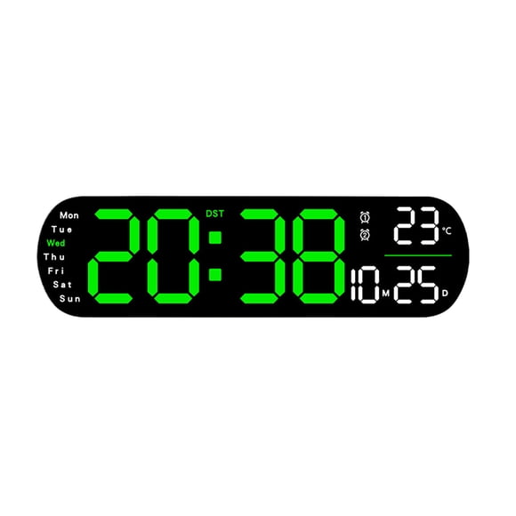 Reloj de pared Naiovety con alarma digital pantalla LED grande verde