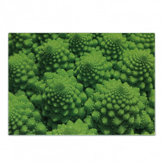Nature Cutting Board, Broccoli Kale Mother Earth Herbs Themed Fractal Background Foliage Modern Design, Decorative Tempered Glass Cutting and Serving Board, Small Size, Lime Green, by Ambesonne
