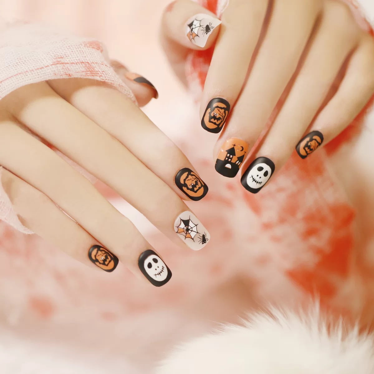 Halloween Decor Fofosbeauty 24 pcs Press on Fake Nails, Short Square False  Nails, Halloween Castle - Walmart.com