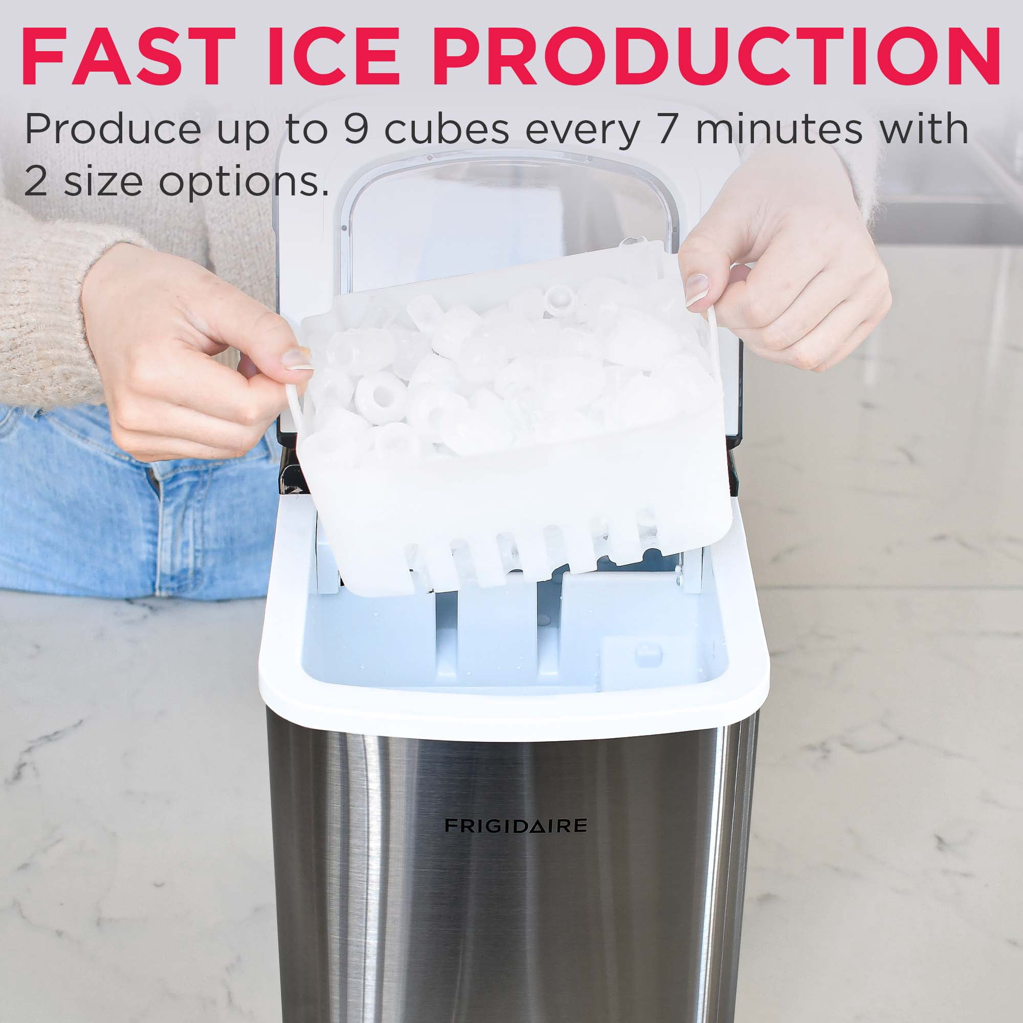 Frigidaire 26 lbs. Bullet Ice Maker, Countertop Portable Ice Machine with Digital Controls, Stainless Steel