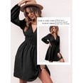 thumbnail image 6 of STARVNC Women Swiss Dot V Neck Smocked Waist Puff Long Sleeve Mini Dress, 6 of 7