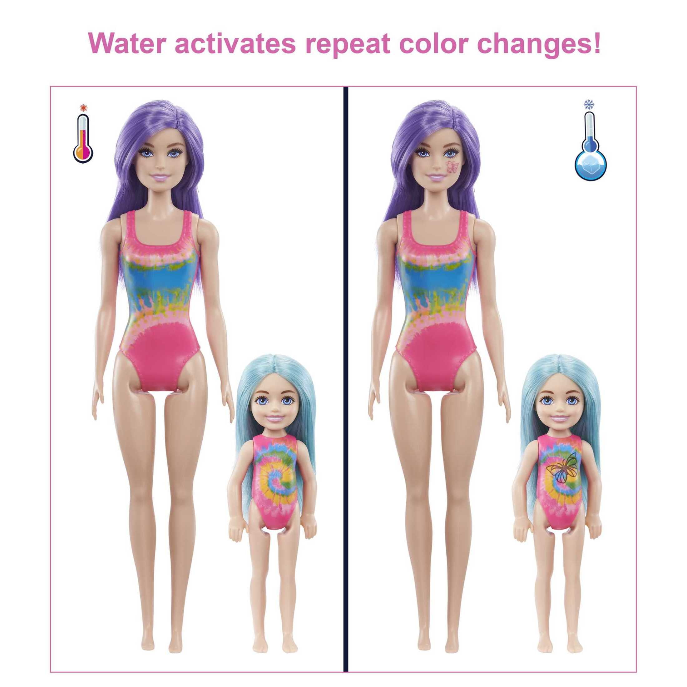Barbie Doll Color Reveal Gift Set, Tie-Dye Fashion Maker with 2 Barbie Dolls, Pet, Tie-Dye Tools