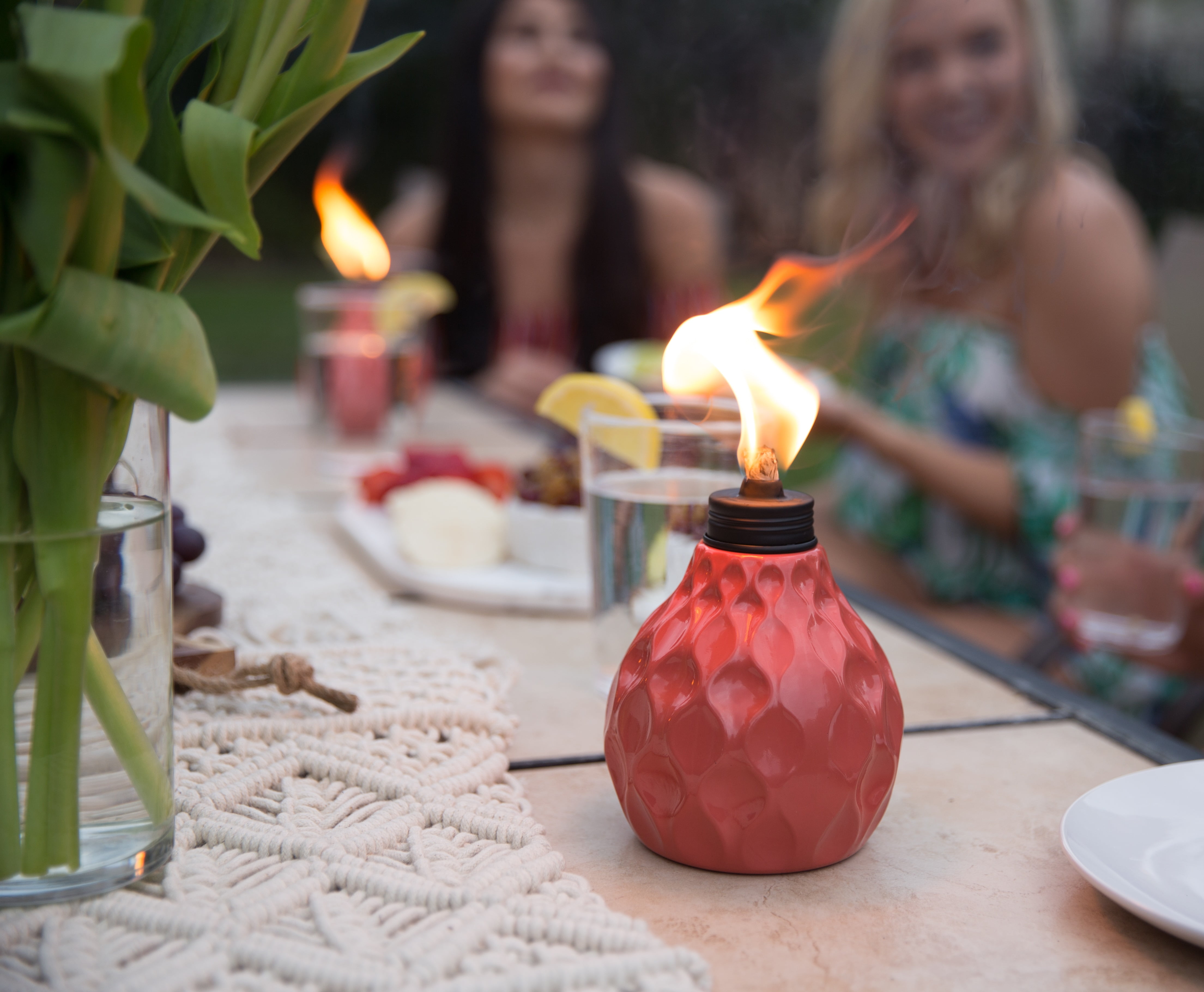 TIKI Brand 6-inch 3-Pk Marine Glass Table Torch Seaside Escape Assorted Colors Ivory, Coral or Blue