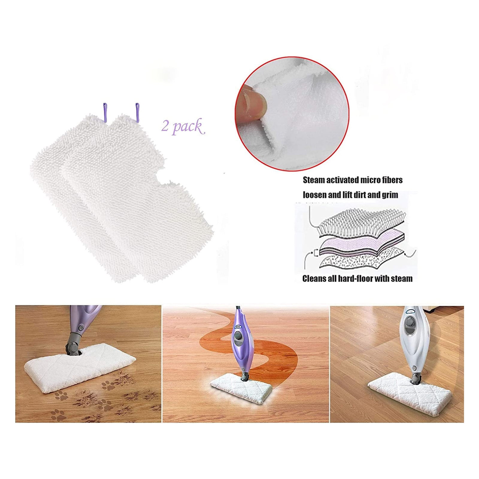 Gaiseeis 2 Pack Steam Mop Pads Replacement Microfiber Machine Washable Cleaning Pads For Shark