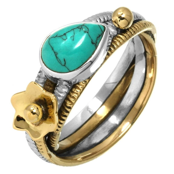 Turquoise Ring 925 Sterling Silver Two Tone Women Jewelry