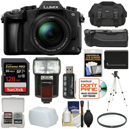 Panasonic Lumix DMC-G85 4K Wi-Fi Digital Camera + 12-60mm Lens with 128GB Card + Battery + Charger + Grip + Strap + Case + Flash + Tripod