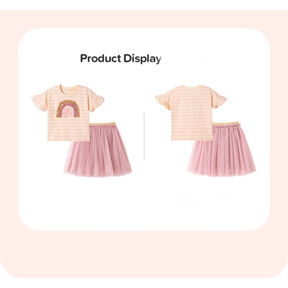Emy Dola Little Girls 2 Pieces Summer Tutu Dress Outfits 2-7T Tollders Short Sleeve T-shirt With Glimmer Waist Tulle Skirt Set