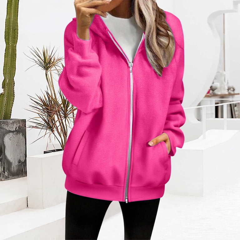 hot pink hoodie dress AKOEE Long Hoodie Dress for Women, Comfy Cotton Fleece Ruffle Hem Full Sleeve Hooded Sweatshirt Sweater Plain Maxi Dress (Large, Hot Pink), Women's