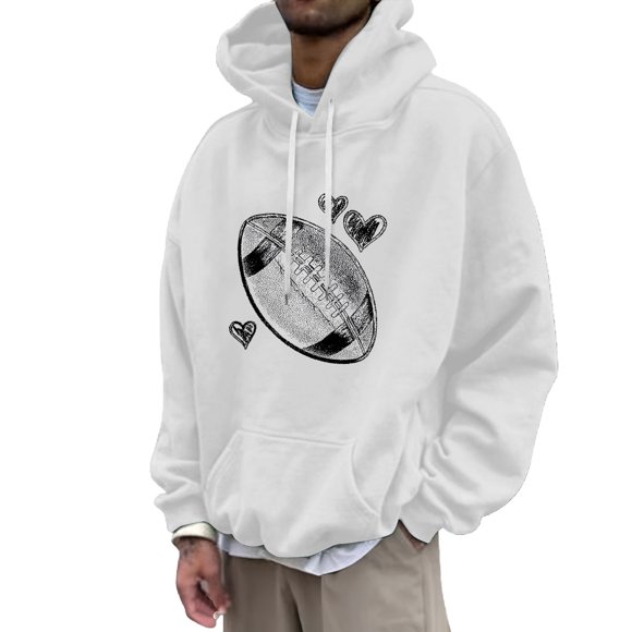 LUOGENLI Hoodies for Men Carhartt White Men's Hoodies & Sweatshirts Casual Pullover with Football Print Loose Fit Comfortable Warm Lined Hooded Sweatshirt for Autumn Winter White Size XL