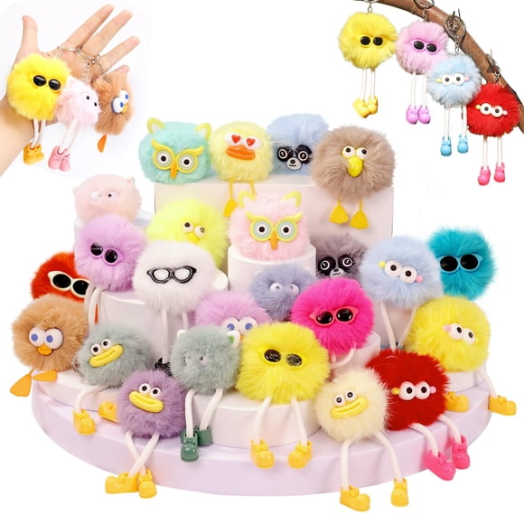 Llavero de peluche OmyFav para niños, esponjoso, paquete de 24 con 4 diseños