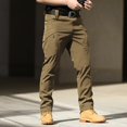 thumbnail image 1 of Carpenter Pants for Men, Men's Solid Color Outdoor Stretch Overalls with Large Pockets Loose Soft Pants Rainproof Training Pants Mens Sweatpants Brown L, 1 of 9