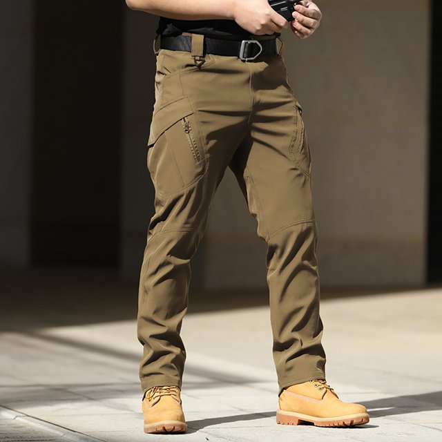Carpenter Pants for Men, Men's Solid Color Outdoor Stretch Overalls with Large Pockets Loose Soft Pants Rainproof Training Pants Mens Sweatpants Brown L