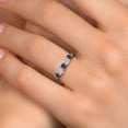 thumbnail image 4 of Gem Stone King 18K Yellow Gold Plated Silver Blue Created Sapphire and E - F Lab Grown Diamond Wedding-Bands Ring for Women | 1.29 Cttw | Round 4MM | Gemstone September Birthstone | Size 5, 4 of 6