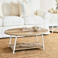 thumbnail image 3 of Household Essentials Jamestown Oval Coffee Table with Storage Shelf Coastal Oak Rustic Wood Grain and White Metal, 3 of 6