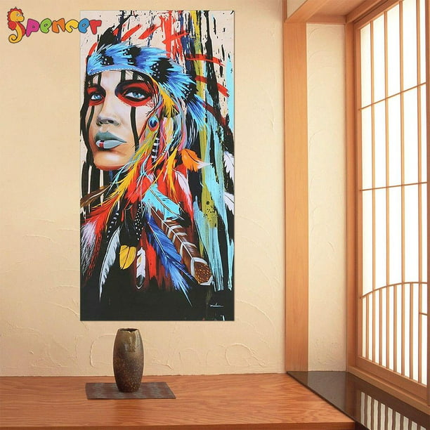 Spencer Abstract Indian Woman Canvas, Canvas Painting For Living Room Indian