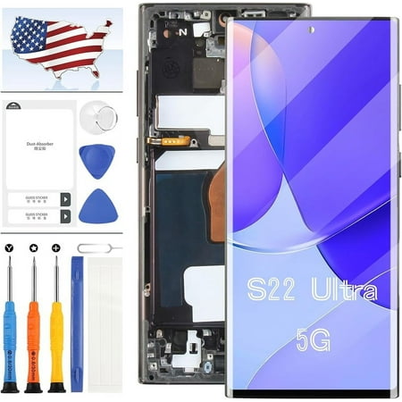 OLED for Samsung Galaxy S22 Ultra 5G S908 Screen Replacement LCD Display Touch Screen for SM-S908B, SM-S908B/DS, SM-S908U Digitizer Assembly Replacement Repair Parts (Black with Frame)