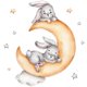 thumbnail image 1 of Un conjunto de conejos en la luna, nubes, estrellas, pegatinas de pared decorativas., 1 of 5