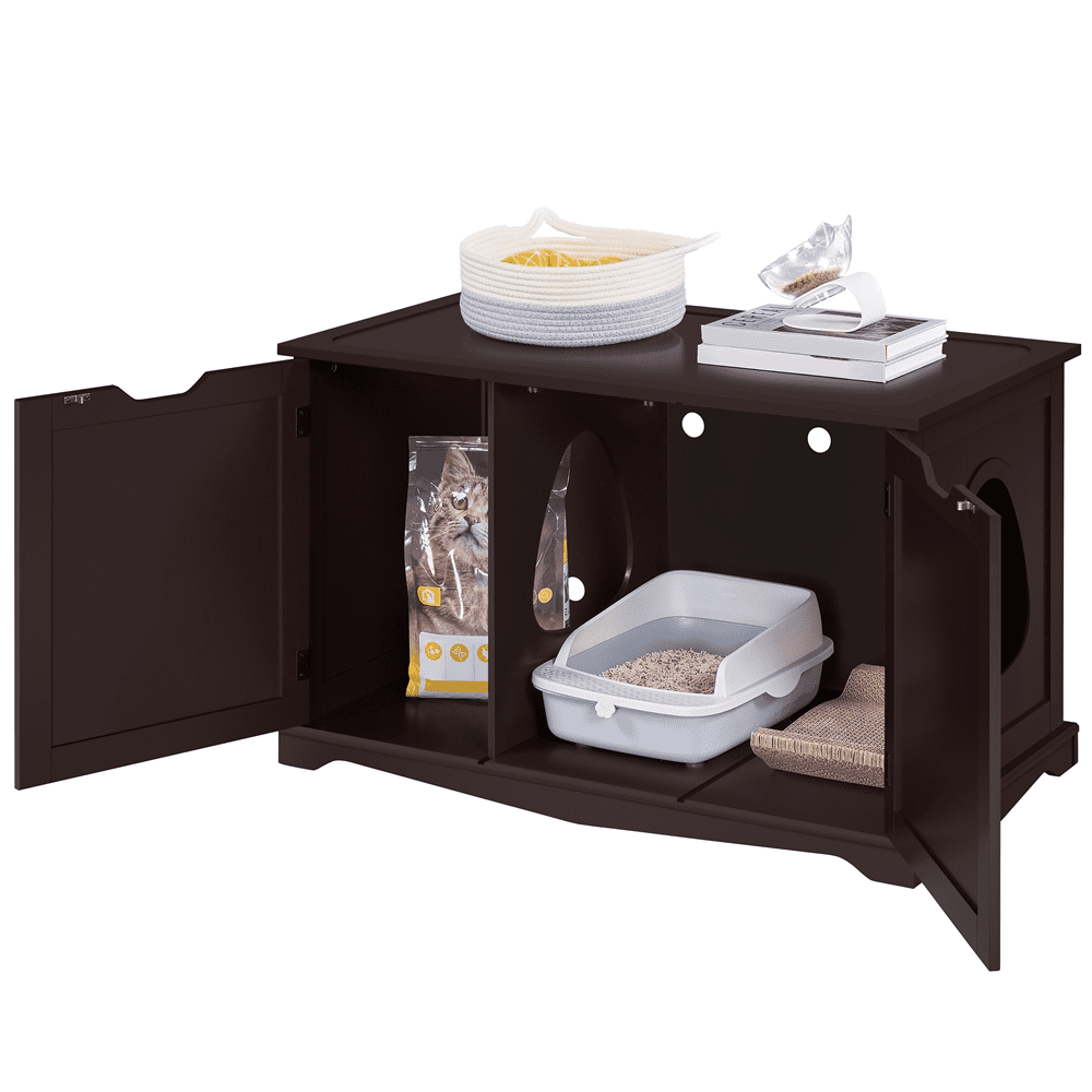 Renwick Wooden Cat Litter Box with Divider, Espresso