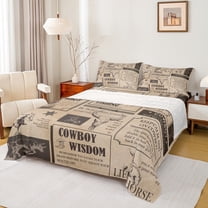 Homewish Cowgirl Cowboy Twin Sheet Sets, Farmhouse Lodge Cabin Twin Fitted Sheet, Vintage Fashion Newspaper Flat Sheet, Microfiber Bedroom Decor, 3-Piece