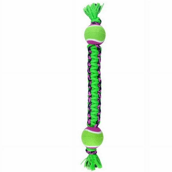 Paracord Rope Big Dog Toys Durable Braided Double Tennis Ball Tug 18.5" Large (Green / Purple)