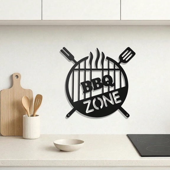 BBQ Metal Wall Sign - Vintage 3D Round Iron Word Art for Farmhouse, Country Home Decor - Indoor & Outdoor Wall Decor for Kitchen, Porch - Rustic Housewarming Gift, outdoor decor