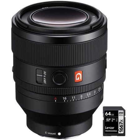 Sony SEL50F12GM FE 50mm F1.2 GM Full Frame Large Aperture G Master Lens for E-Mount Bundle with Lexar Professional SDHC / SDXC 1667x UHS-II 64GB Memory Card