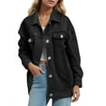 thumbnail image 2 of adviicd Women's Denim Jacket Vintage Button Down Washed Lapel Long Sleeved Denim Jacket Coat 2025 Fall Black, S, 2 of 9