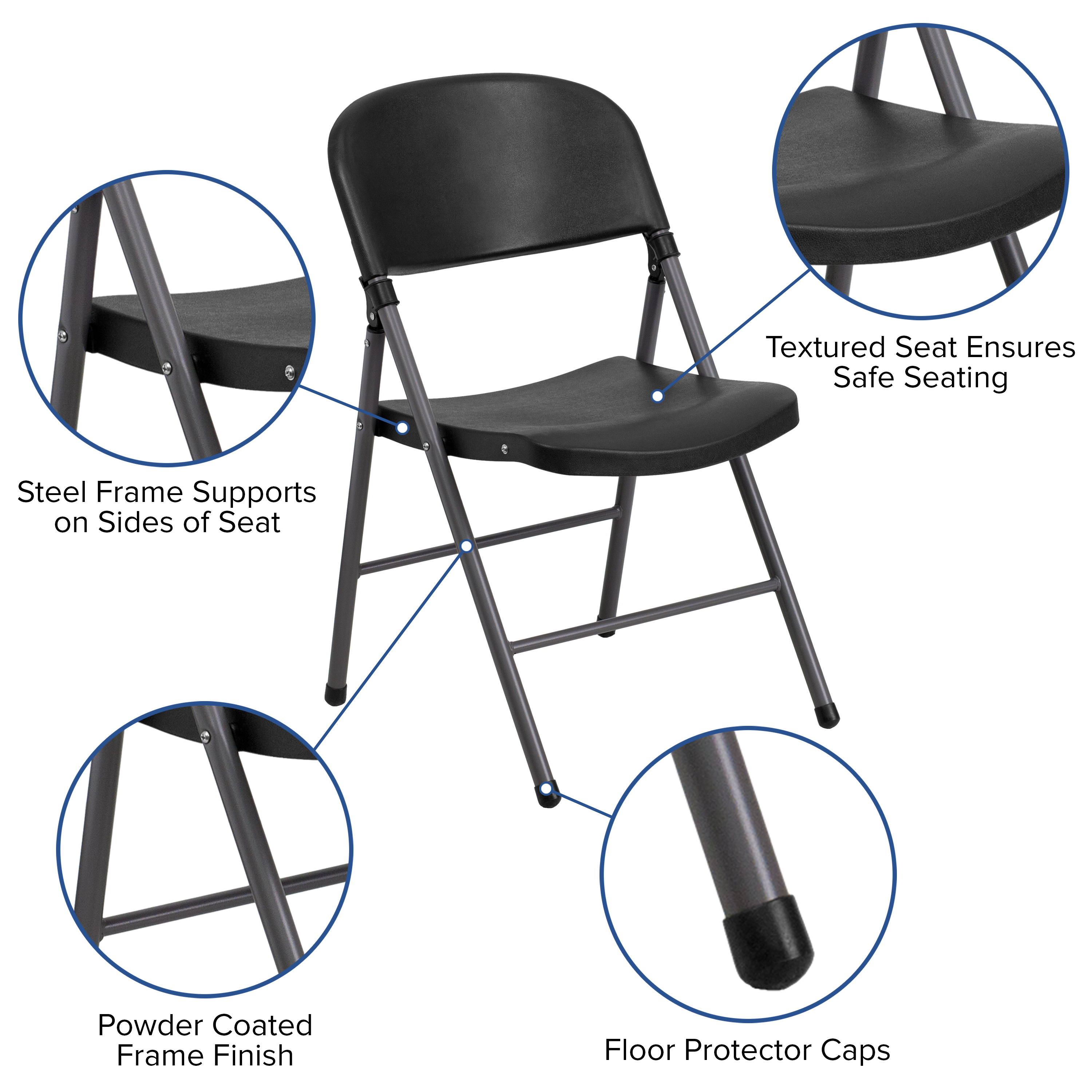Flash Furniture 6 Pk Capacity Granite White Plastic Folding Chair with Charcoal Frame Hercules Series 330 lb