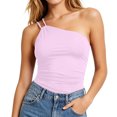 thumbnail image 2 of Tank Top for Women with Built-in Bra, One Shoulder Slim Crop Spaghetti Strap Camisole for Summer Wear Pink XXL, 2 of 5