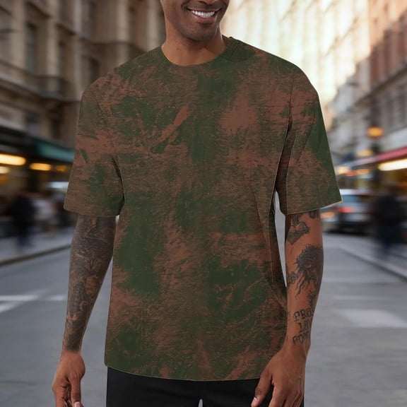 VgaVtl Tie-Dye Mens Tee Shirts Summer Short Sleeve Clothing for Men Sports Gym Stretch Casual Brown Regular Tops